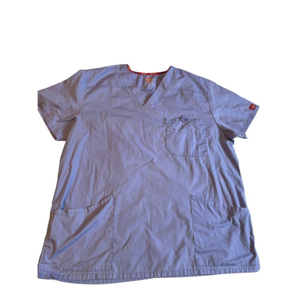 Dickies Mens Blue V-Neck Scrub Top With Pockets Size XL